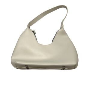 Cream Faux Leather Minimalist Shoulder Bag | New